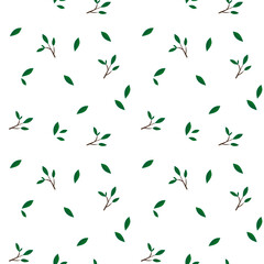 Vector seamless pattern with leaves on a white background.