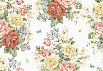 Classic Popular Flower Seamless pattern background - For easy making seamless pattern use it for filling any contours