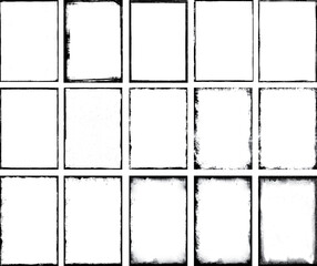 A set of 15 grunge frames made with paint, chalks and charcoal.