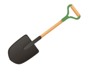 Steel shovel with wooden handle vector illustration isolated on white background