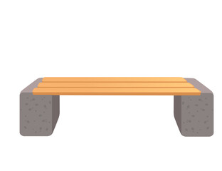 Wooden bench with concrete legs outdoor park furniture vector illustration isolated on white background
