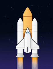 Space rocket flying in the open space vector illustration with stars on background