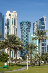 Fotobehang Panoramic view with modern skyscrapers in the centre of Doha © gumbao