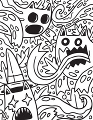 Halloween Monster Doodle coloring page