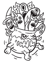 Naklejka premium Halloween Monster Doodle coloring page