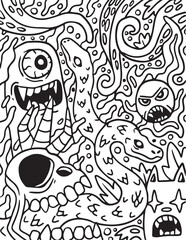 Halloween Monster Doodle coloring page