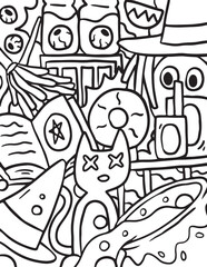 Halloween Monster Doodle coloring page