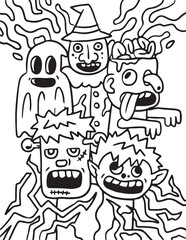 Halloween Monster Doodle coloring page