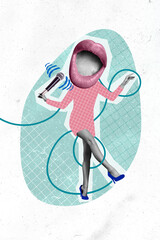 Creative 3d photo artwork graphics painting of happy smiling lady mouth instead of head singing...