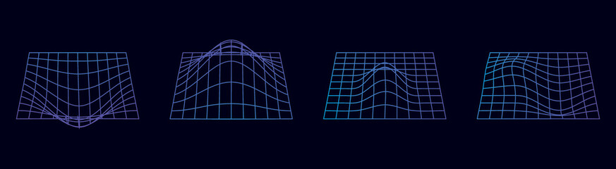 Grid of curved and twisted lines. Retrofuturistic abstract background.