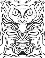 halloween owl bring candy coloring page