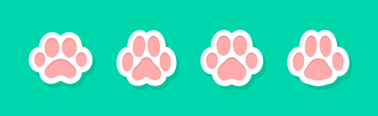 Footprints for pets, dog or cat. Nice paw shape on colored background. Footprint pet. Animal track. Vector illustration. Flat style.