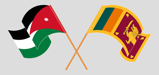 Crossed and waving flags of Jordan and Sri Lanka