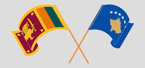 Crossed and waving flags of Sri Lanka and Kosovo