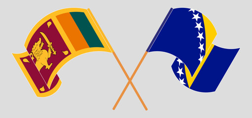 Crossed and waving flags of Sri Lanka and Bosnia and Herzegovina
