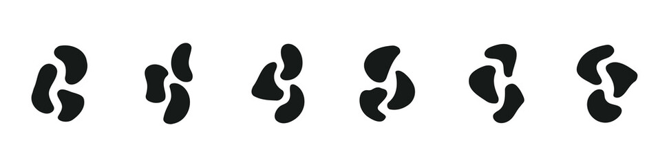 Liquid shape elements set. Abstract blotch shape. Fluid dynamical black forms banner. Black abstract liquid shapes. Vector illustration