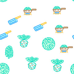 cabbage white green vegetable vector seamless pattern thin line illustration