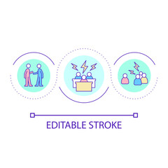 Conflicts in team loop concept icon. Communication issues. Solving company problems abstract idea thin line illustration. Isolated outline drawing. Editable stroke. Arial font used