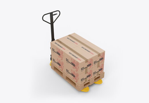Hand Pallet Truck with Boxes Mockup