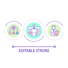 Fototapeta premium Technology in teamwork loop concept icon. Algorithm integration in workplace. Automation abstract idea thin line illustration. Isolated outline drawing. Editable stroke. Arial font used