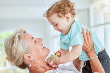 Family, love and grandma play with baby at home bonding, having fun and enjoy quality time...