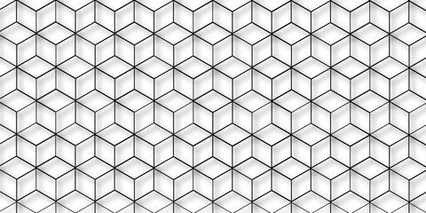 Abstract background with hexagons and geometric pattern in honeycombs design in illustration . Modern and seamless pattern in design with hexagonal molecular structures in technology background . 