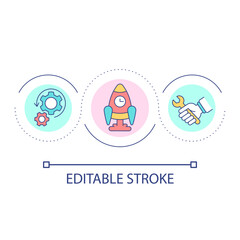 Fototapeta premium Startup settings loop concept icon. Technology for business beginning. Successful boosting abstract idea thin line illustration. Isolated outline drawing. Editable stroke. Arial font used