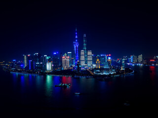 Fototapeta na wymiar Nightscape of Lujiazui skyline from the Bund, Shanghai, China.