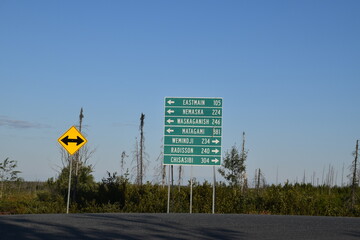 Road signs on the James Bay road, Québec, Canada