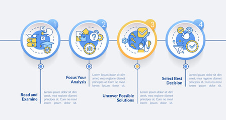 Structure of case study circle infographic template. Research. Data visualization with 4 steps. Editable timeline info chart. Workflow layout with line icons. Lato-Bold, Regular fonts used