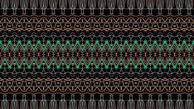 3D Abstract shining bright lines set wave, colorful, black background