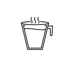 cup glass icon with warm water on white background. simple, line, silhouette and clean style. black and white. suitable for symbol, sign, icon or logo