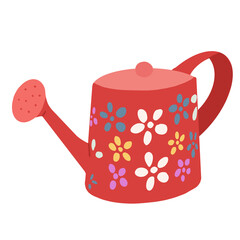 Red watering pot with flower pattern