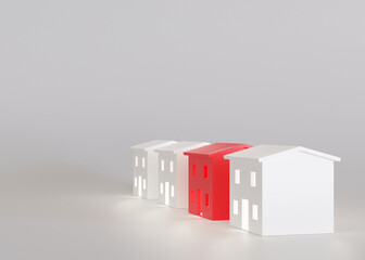 Houses on white background. Buy or sell a house. Concept for new property, mortgage and real estate investment. Homes for sale. Copy space for your text or logo, modern layout. 3d rendering.