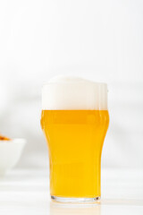 Close up of light craft beer in glass refreshment beverges