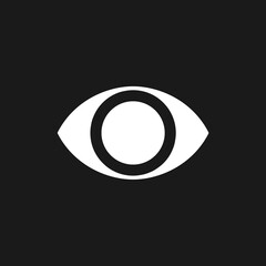 Eye dark mode glyph ui icon. Part of human body. Organ of perception. User interface design. White silhouette symbol on black space. Solid pictogram for web, mobile. Vector isolated illustration