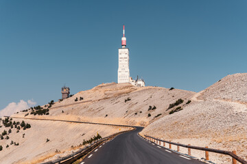 Mont Ventoux. Mountain in the Provence region of southern France, elevation 1,909 m, 6,263 ft. Famous climb in the Tour de France bicycle race.