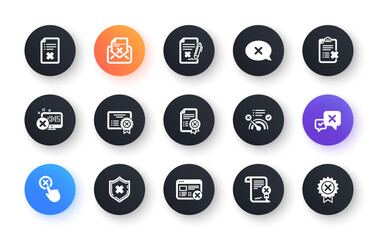 Reject icons. Decline, Cancel and Dislike. Disapprove classic icon set. Circle web buttons. Vector