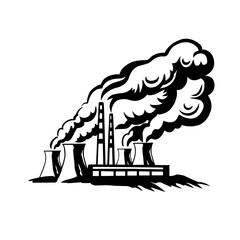 Coal powered energy plant. Hand draw vector illustration. Isolated object on a white background..