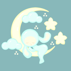 Vector illustration of baby sleeping on the moon