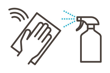 Wipe clean with alcohol disinfectant spray and rag [Vector illustration].