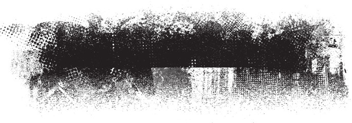 Fototapeta premium Glitch distorted geometric shape . Noise destroyed logo . Trendy defect error shapes . Glitched frame .Grunge textured . Distressed effect .Vector shapes with a halftone dots screen print texture.