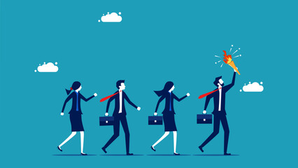 Business leaders. businessman with a torch walks in front of an employee. business concept vector