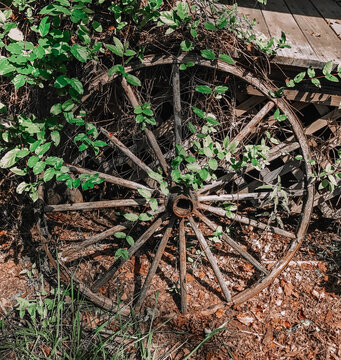old wooden wagon wheel