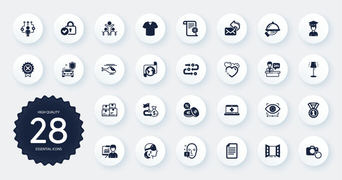 Set of Business icons, such as Best rank, Inclusion and Face attention flat icons. Presentation, Artificial intelligence, Heart web elements. Recovery photo, Currency exchange. Circle buttons. Vector