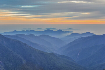 Landscape View Of The Holy Ridge At Twilight On The Peak of Pintian Mountaion, Wuling Quadruple Mountains Trail, Shei-Pa National Park, Taiwan