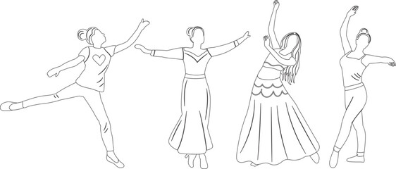 dancing women sketch ,contour on white background isolated vector