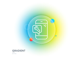 Spanner tool line icon. Gradient blur button with glassmorphism. Phone repair service sign. Fix instruments symbol. Transparent glass design. Phone repair line icon. Vector