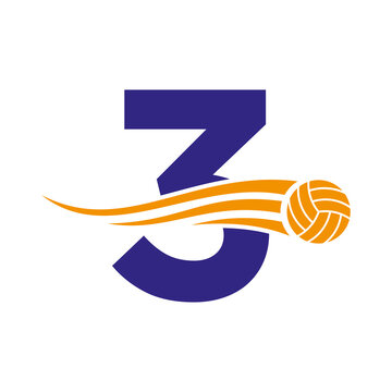 Letter 3 Volleyball Logo Design For Volley Ball Club Symbol Vector Template. Volleyball Sign Template