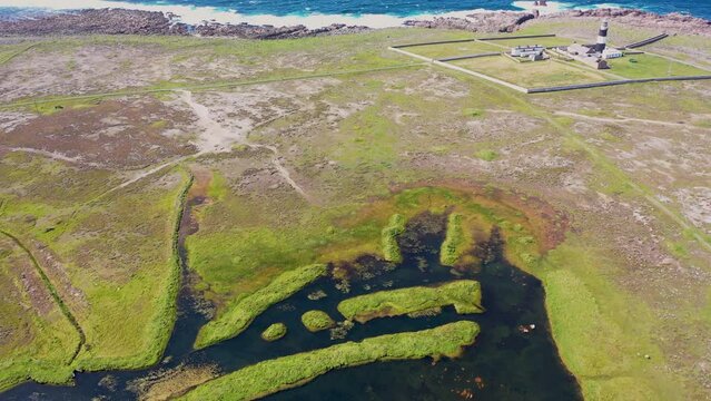 Aerial view of An Lough o Tuaidh on Tory Island, County Donegal, Ireland